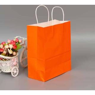 👉 Kraftpapier oranje active feestelijke 10 STKS elegante kraft papieren zak met handvatten voor bruiloft / verjaardagsfeestje sieraden kleding, afmeting: 22x27x11cm (oranje) 6922514765432