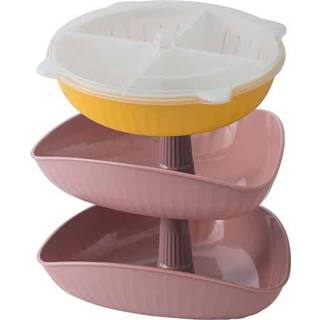 👉 Schotel roze active Groentewassen Afvoermand Split-Grid Roterende Multi-Layer Hot Pot 2 Trays + Drain Basket (Roze)