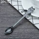 👉 2 STKS Creative 304 roestvrij staal Cartoon kat handvat koffie roerlepels, 11,8 * 1,8 cm (zwart)