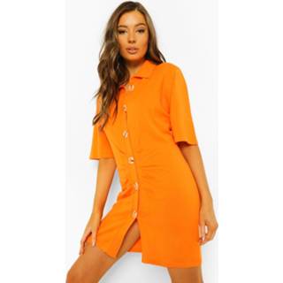 Geplooide Gebreide Jurk Met Knopen, Orange