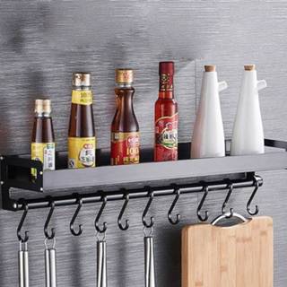 👉 Opbergrek zwart active 60cm 10 haken keuken multifunctionele muur opknoping houder kruiden (zwart) 6922888810431