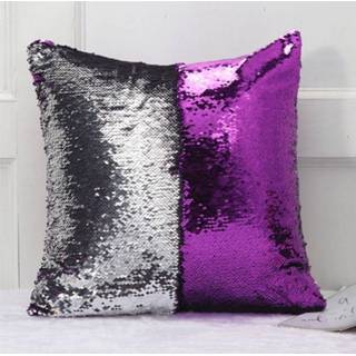 👉 Paillet paars zilver active DIY Two Tone Glitter Pailletten Sierkussen Case Omkeerbare Sequin Magische Kleur Veranderende Kussensloop, Maat: 40 * cm (Zilver + Paars)