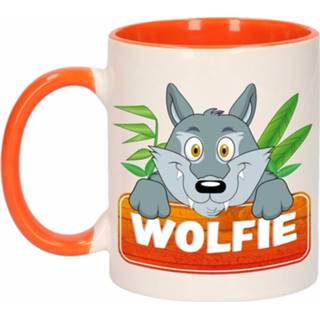 👉 Beker oranje wit kinderen Kinder wolven mok / Wolfie 300 ml - Action products
