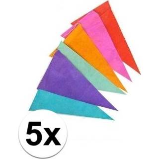 👉 Vlaggenlijn papier Themafeest 4x Gekleurde vlaggenlijnen/vlaggetjes van