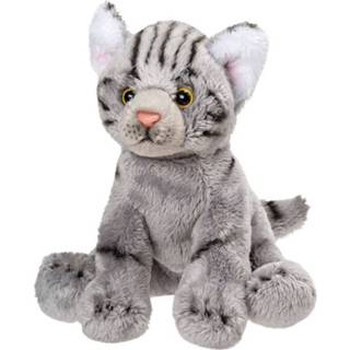 👉 Knuffel active grijs Kater/poes knuffels zittend 12 cm