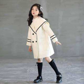 👉 Wollen jas beige 150 active schoonheid meisjes kinderen voor in marinestijl Lange kinderjas (kleur: beige, maat: 150)