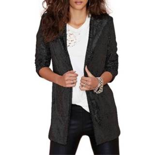 👉 Colbert zwart XL active jas vrouwen Dames met lovertjes zonder gesp Stage kleding (kleur: maat: XL)