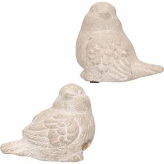 Wit Decoratie dieren beelden set van 2x stuks mussen vogels 8 cm