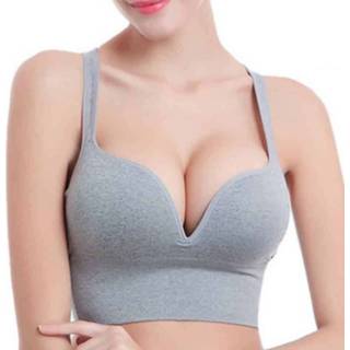 👉 Sport BH grijs XL active Schoonheid>Vrouwenkleding Draadloze sportieve schokbestendige push-up sportbeha, maat: (grijs)