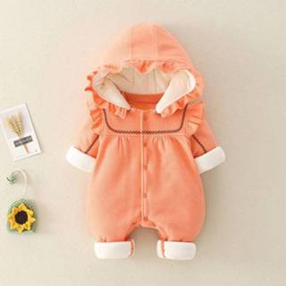 👉 Rompertje oranje active schoonheid baby's Herfst en winter baby gewatteerde verdikking warme romper capuchon (kleur: maat: 90cm)