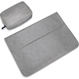 👉 Kleine tas grijs active netbooktas PU01S PU-lederen horizontale onzichtbare magnetische gesp laptop binnentas voor 15,4-inch laptops, met (grijs) 6922761228971