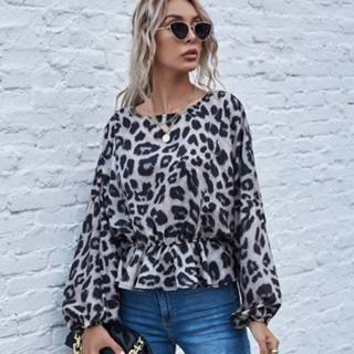 👉 Damesshirt grijs m active kleding vrouwen Dames shirt met lange mouwen en luipaardprint (kleur: grijs, maat: M)