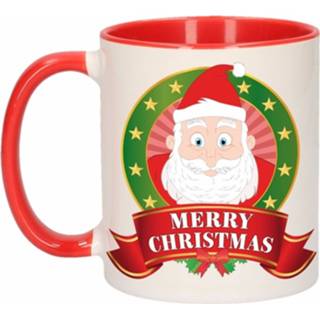 👉 Beker rood wit keramiek keramisch multikleur 1x Kerst / Mok - Met 300 Ml Kerstman Print 8719538327344