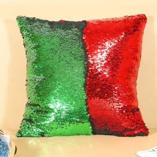 👉 Paillet groen rood active DIY Two Tone Glitter Pailletten Sierkussen Case Omkeerbare Sequin Magische Kleur Veranderende Kussensloop, Maat: 40 * cm (Groen + Rood)