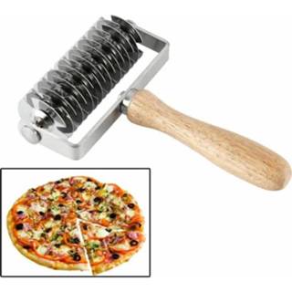 👉 Handvat RVS houten active Bakken Tool Pizza Roller Cutter Dessert Kookplaat Netto Mes