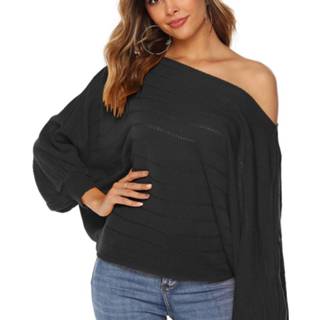 👉 Gebreide trui zwart XL active kleding Sexy met lantaarnmouwen (kleur: zwart, maat: XL) 6922317742579