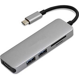 👉 Grijs active Type-C Type C Hub USB USB3.1 met HDMI 5 in 1 Combo 2 USB3.0-poorten SD TF-kaartlezer USB-adapter (grijs)