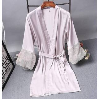 👉 Badjas paars zijde XL active kleding vrouwen Gewaden Elegante nachtkleding Sexy kanten dames Dressing Kimono Zijden badjas, maat: (lichtpaars)