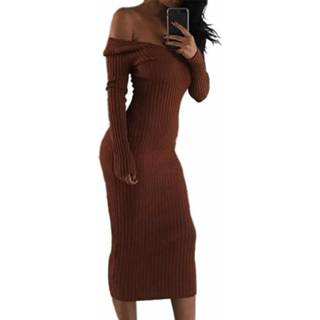 👉 Strapless jurk bruin s active Jurk||||Jurk>Kleding Sexy grote V-hals met lange mouwen (kleur: maat: S) 6922127120925