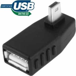 👉 Mini USB Male naar USB 2.0 AF-adapter met 90 graden linkshoek, ondersteuning OTG-functie (zwart)