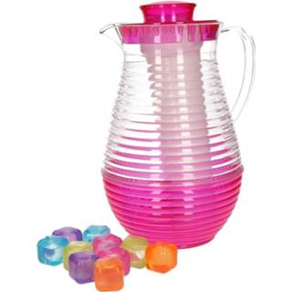 👉 Waterkan roze plastic kunststof Met Ijsblokjes - Limonadekan Ijsklontjes 8719538408852