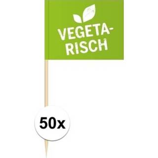 👉 Vlag active groene 50x Vegetarisch cocktailprikkertjes/kaasprikkertjes 8 cm