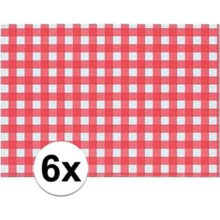 👉 Active rood wit 6x Tafelmatje rood/wit geblokt 43 x 30 cm