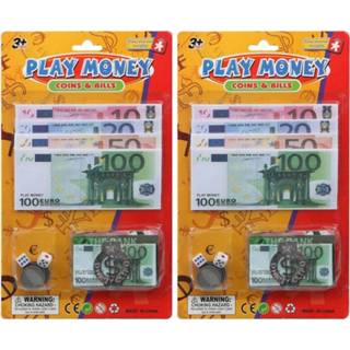 Geld clip active kinderen 2x Speelgeld setjes euro met geldclip voor