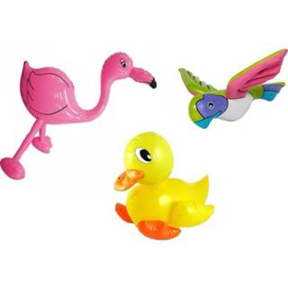 👉 Badeendje active geel roze Set opblaasbare papegaai badeend en flamingo