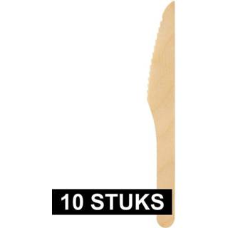 👉 Mes houten active 10x bruiloft/trouwerij messen 16 cm wegwerp bestek bewuste keuze