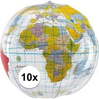 👉 Strandbal active 10x Opblaas strandballen wereldbol 27 cm