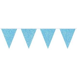 👉 Babyshower blauwe blauw karton baby's vlaggenlijn met glitters 10 meter