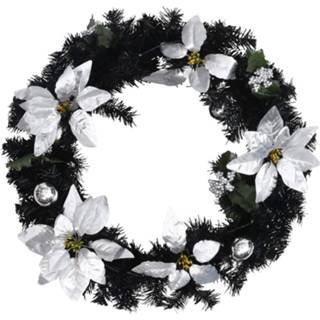 👉 Kerst krans PVC active zwart Kerstkrans met LED-lampjes 60 cm 8720286014523