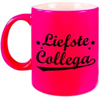 👉 Beker active roze Liefste collega cadeau mok / sterren neon 330 ml