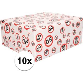 👉 Cadeau papier active 10x Cadeaupapier 50 jaar met verkeersborden op rol