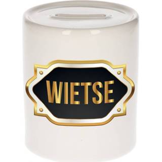 👉 Spaarpot gouden mannen Naam cadeau Wietse met embleem