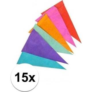 👉 Slinger papieren 10x Feestelijk gekleurde met vlaggetjes 10 m