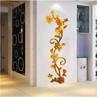 👉 Muursticker acryl goud active 3D Muurstickers Bloemvorm Modieus Afneembaar Waterdicht DIY Woondecoratie, Afmeting: 100x30CM (Spiegel Diep Links)