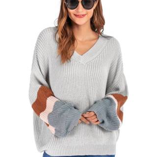 👉 V-hals trui grijs XL active kleding Fashion Casual (Kleur: Maat: XL)