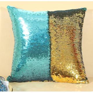 👉 Paillet blauw goud active DIY Two Tone Glitter Pailletten Sierkussen Case Omkeerbare Sequin Magische Kleur Veranderende Kussensloop, Grootte: 40 * cm (Blauw + Goud)