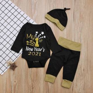 👉 Rompertje zwart active schoonheid kinderen 3 in 1 Herfst Letter Print Lange Mouw Romper + Broek Hoed Set (Kleur: Maat: 70cm) 6922465911117