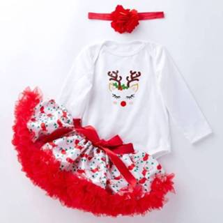 👉 Rompertje 80 active schoonheid baby's kinderen Baby Lange Mouw Cartoon Romper Net Garen Tutu Driedelige Kinderkleding (Kleur: Sika Herten Maat: 80) 6922309056219