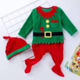 👉 Jumpsuit groen 66 active schoonheid Kerstbaby Met lange mouwen Cartoon Kerstman Hoed Tweedelig (Kleur: Maat: 66)