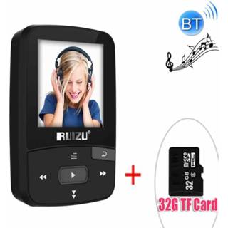 👉 Klok zwart active Nieuwe collectie Originele RUIZU X50 Sport Bluetooth MP3-speler 8 GB Clip Mini met schermondersteuning FM, opname, e-book, klok, stappenteller (zwart)