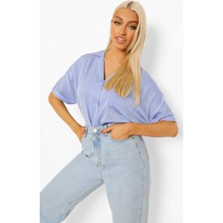 👉 Satijnen Blouse Met Revers Kraag En Korte Mouwen, Sky
