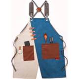 👉 Schort blauw witte active Denim Kapper Melk Thee Winkel Ober Overalls (blauw-witte schouderband)