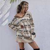 👉 Sweaterjurk s active kleding Sexy Letters Casual Halflange Sweater Jurk Slanke All-Match (Kleur: Abrikoos Maat: S) 6922566281652