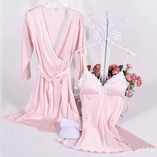 👉 Pyjama roze zijde l active Jurk||||Jurk>Kleding vrouwen 2-in-1 dames met zijden sling, katoenen rand + nachtjapon borstvulling (kleur: roze, maat: L)