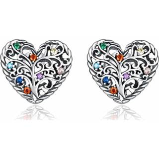 👉 Levensboom zilveren active kleding S925 sterling hartvormige holle zirkoon oorbellen