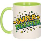 👉 Beker active wit groen Super meester cadeau mok / en sterren 300 ml